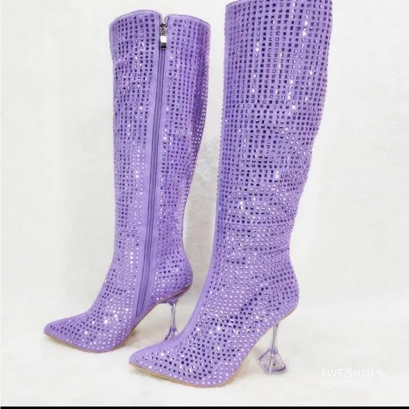 Mata Shoes Purple Sparkle Heeled Boots - Picture 1 of 3